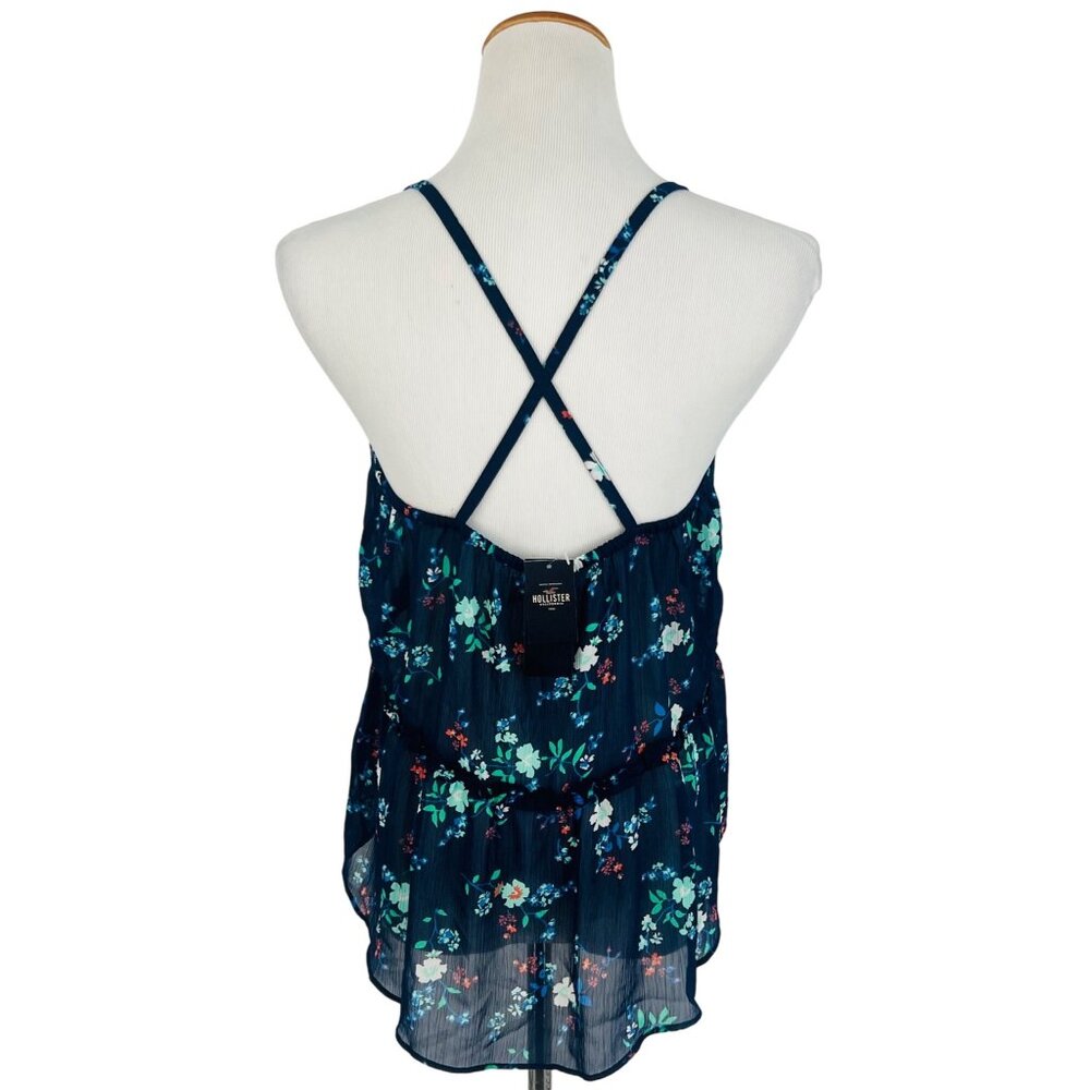 NWT Hollister Floral Blue Sleeveless Chiffon Semi-Sheer Peplum Top - Picture 5 of 10